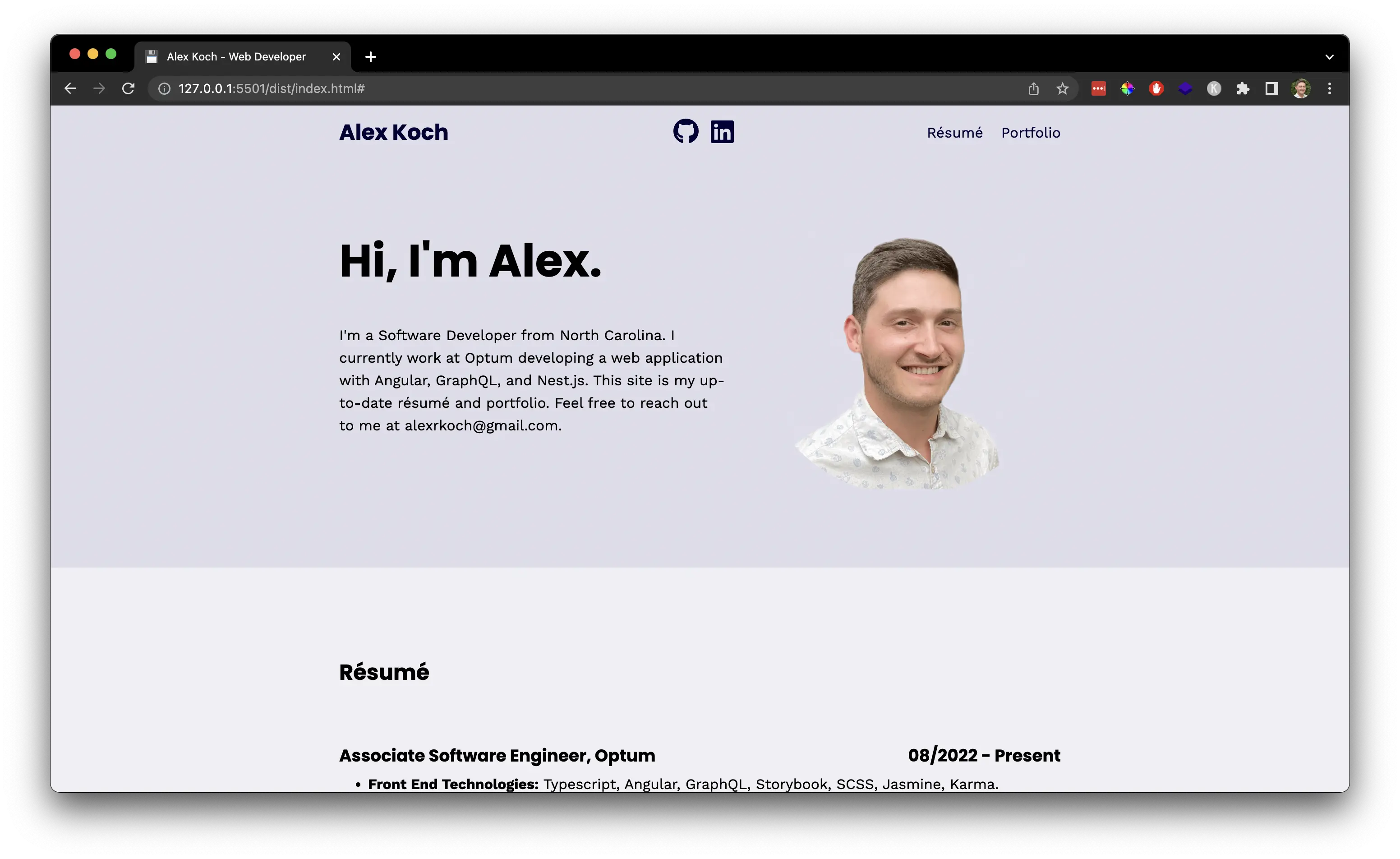 A screenshot of the portfolio website.