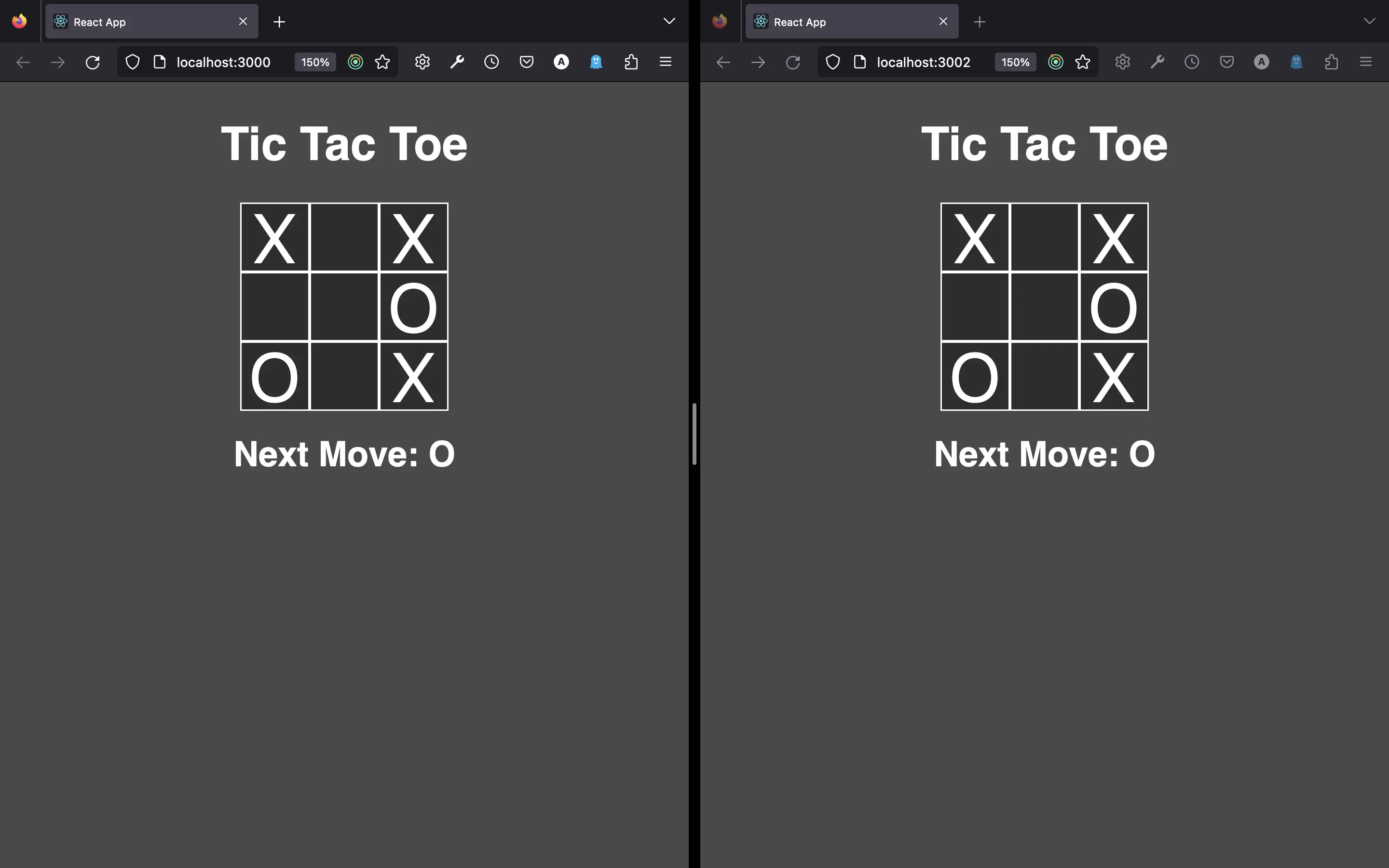 A screenshot of X readying to defeat O in a dramatic game of tic tac toe.