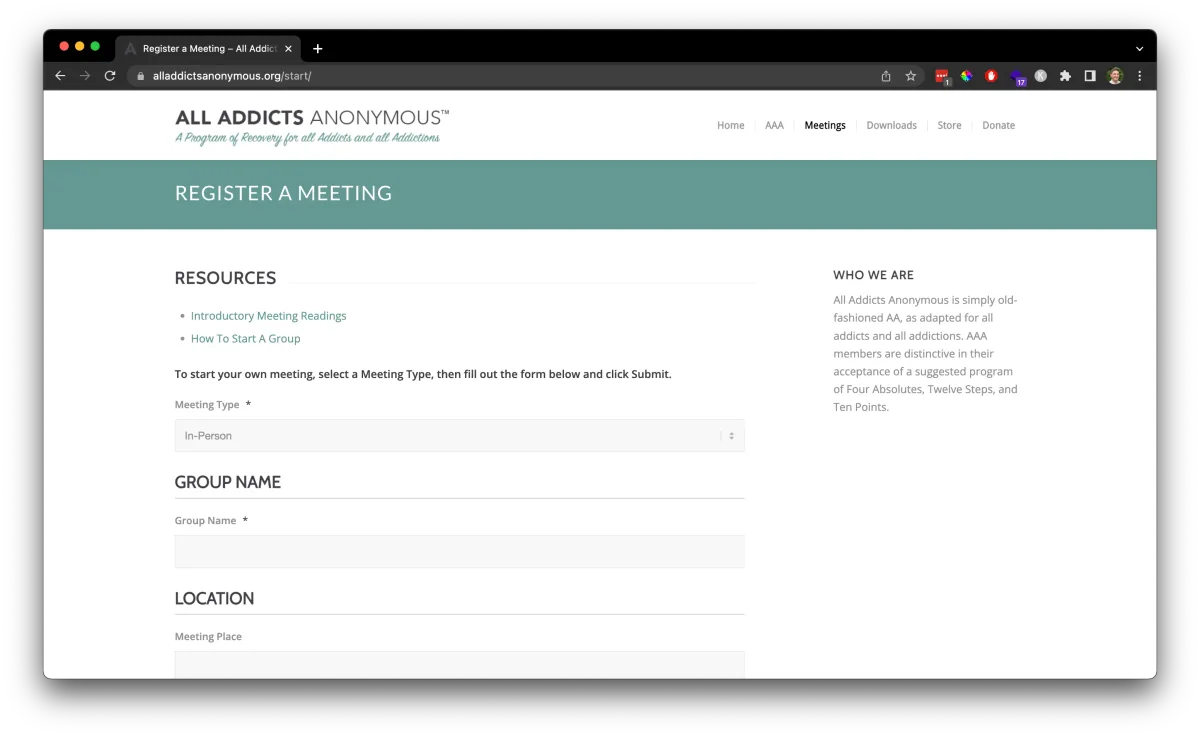 A screenshot of the AAA meeting registration form page that I worked on.