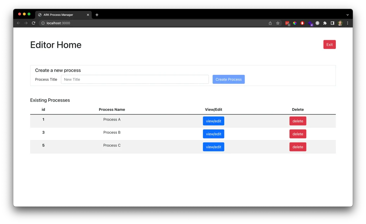 A screenshot of the process manager app editor home screen.