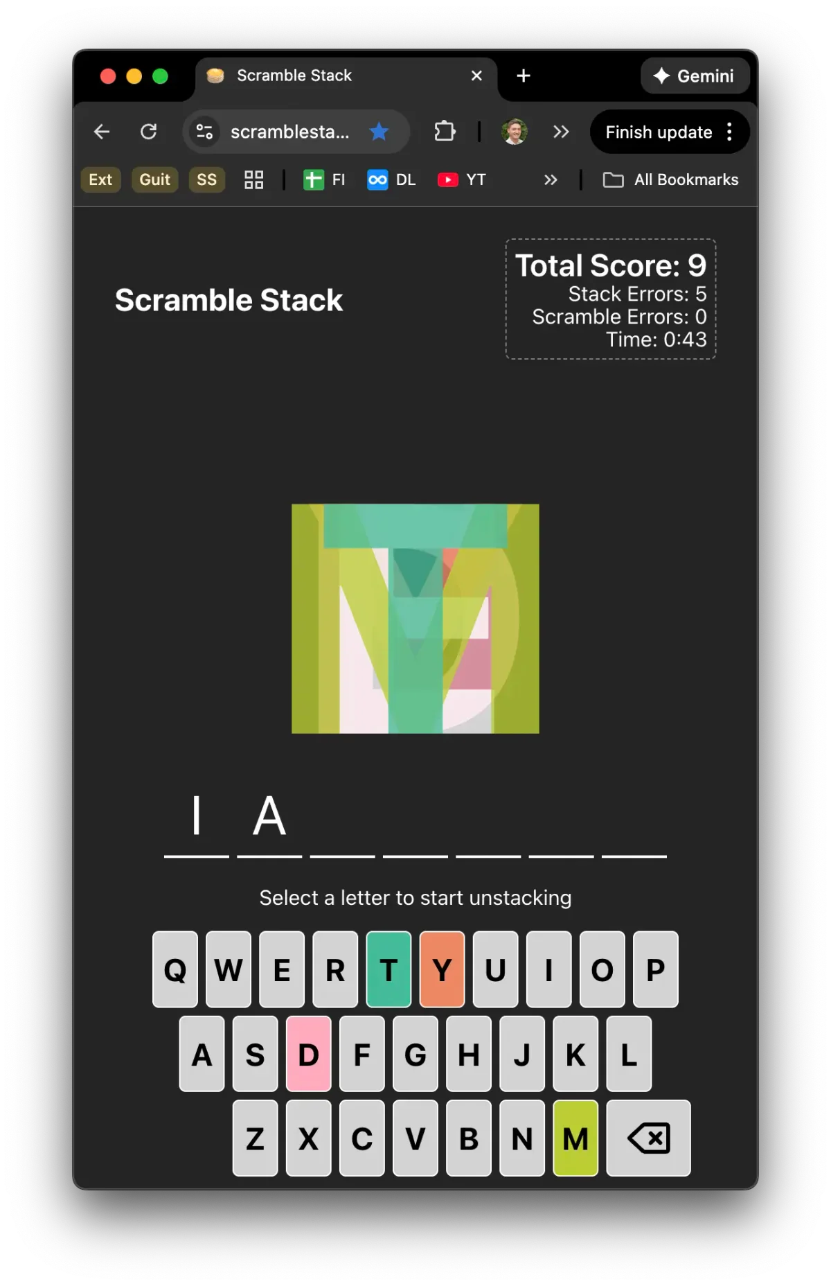 The scramble stack game on a mobile screen